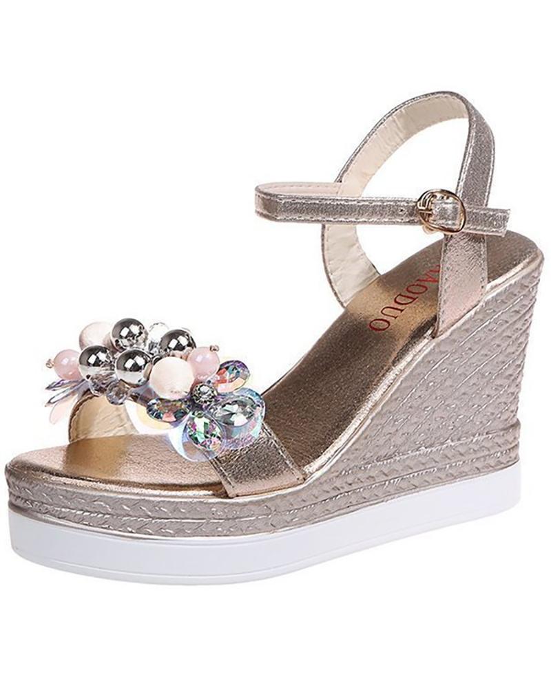 

Rhinestone Floral Pattern Wedding Guest Sandals, Gold