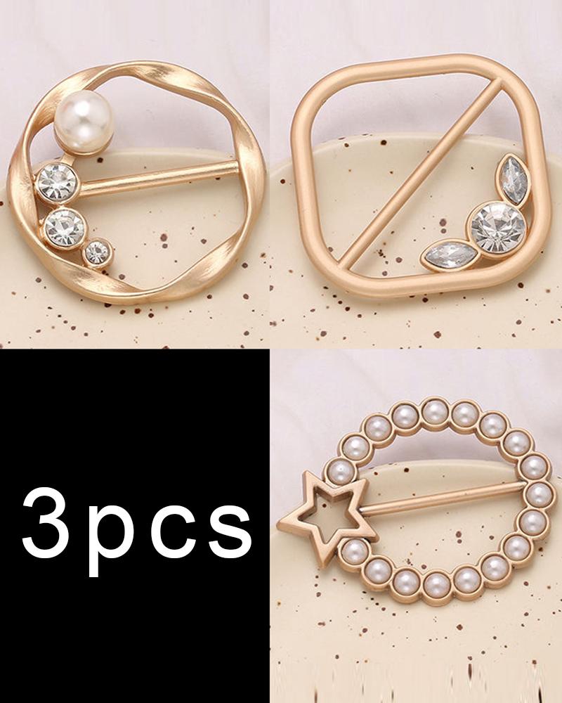 

3pcs Rhinestone Pearls Decor Tee Decoration Buckles Set, Style4