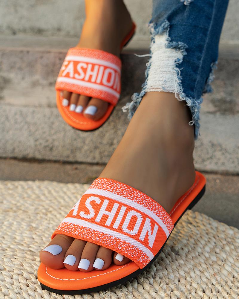 

Letter Fashion Pattern Wide Strap Beach Slippers, Orange