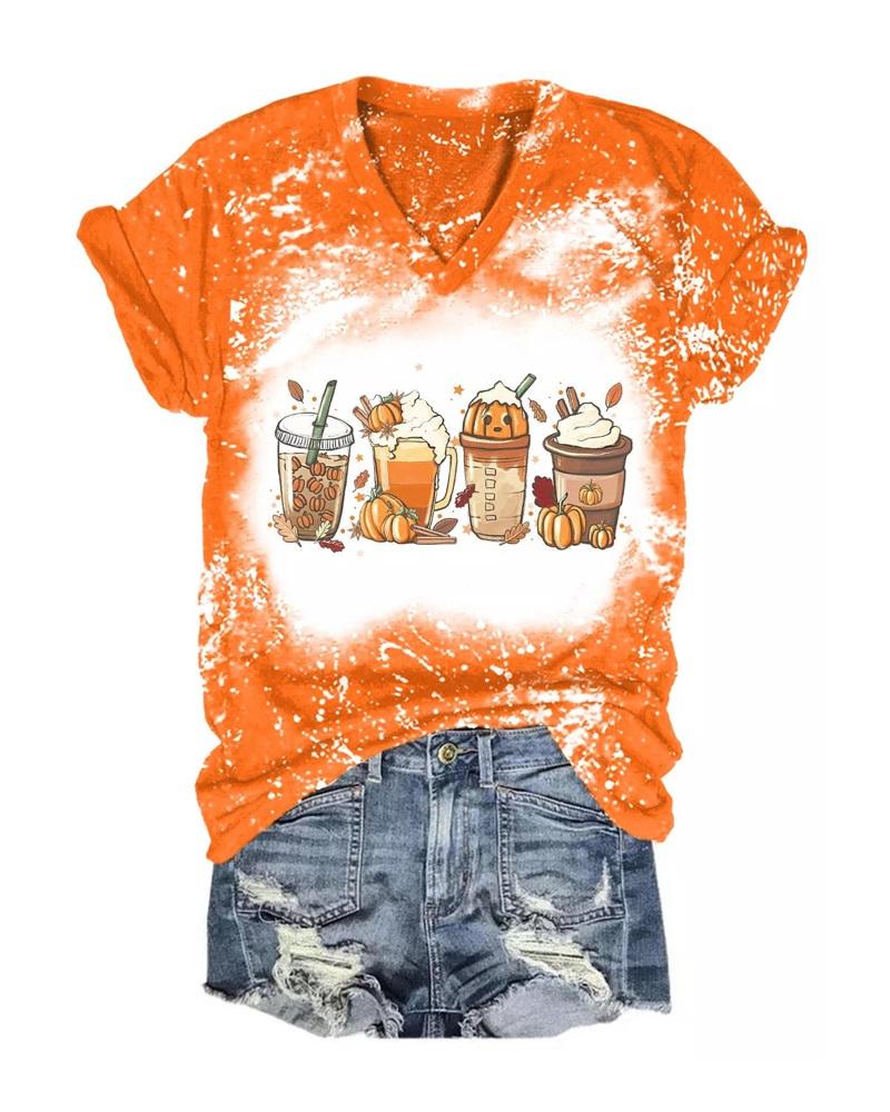 

Halloween Pumpkin Graphic Print Casual T-shirt, Orange