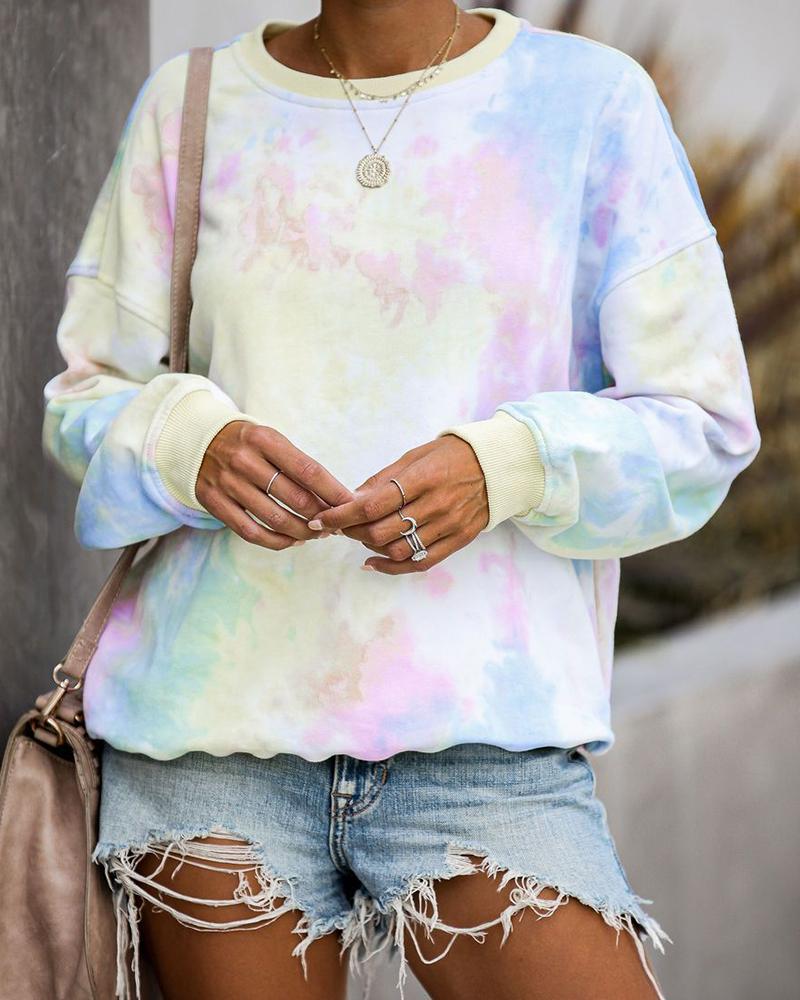 

Long Sleeve Tie Dye Print Sweatshirt, White