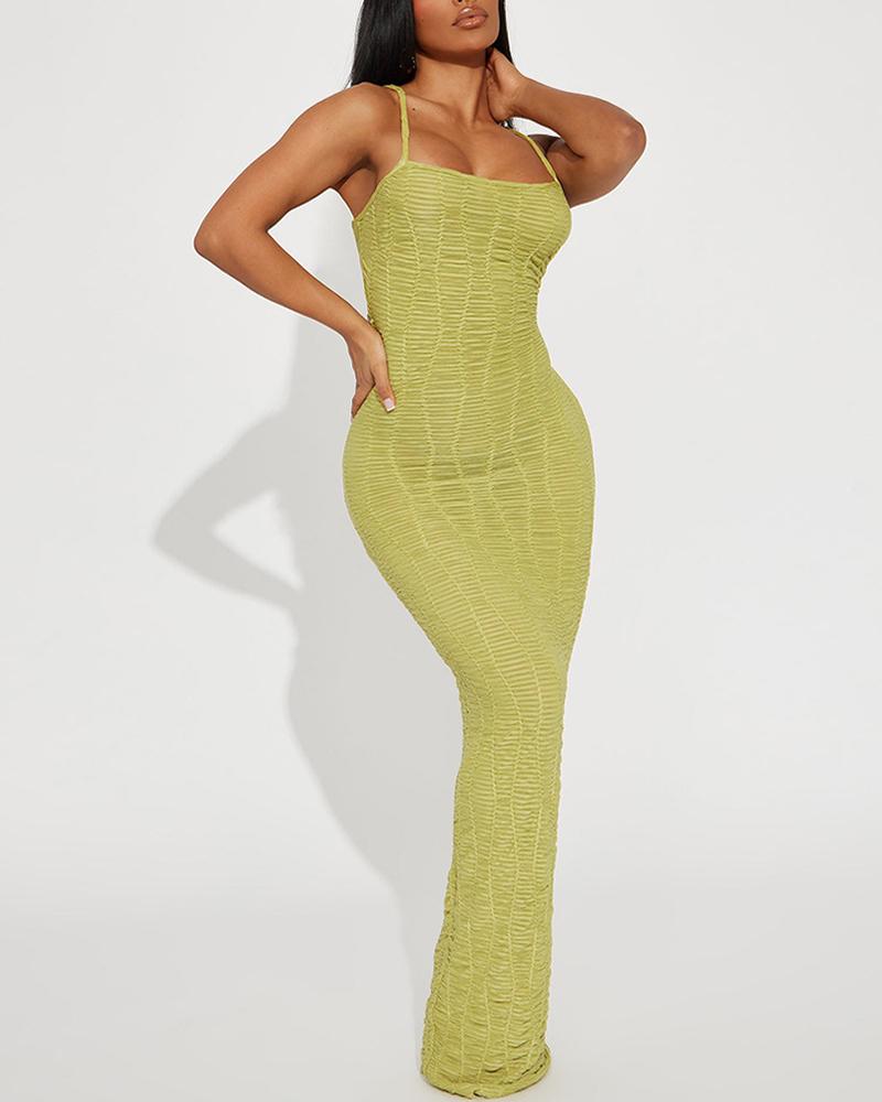 

U-Neck Textured Spaghetti Strap Maxi Dress, Yellow