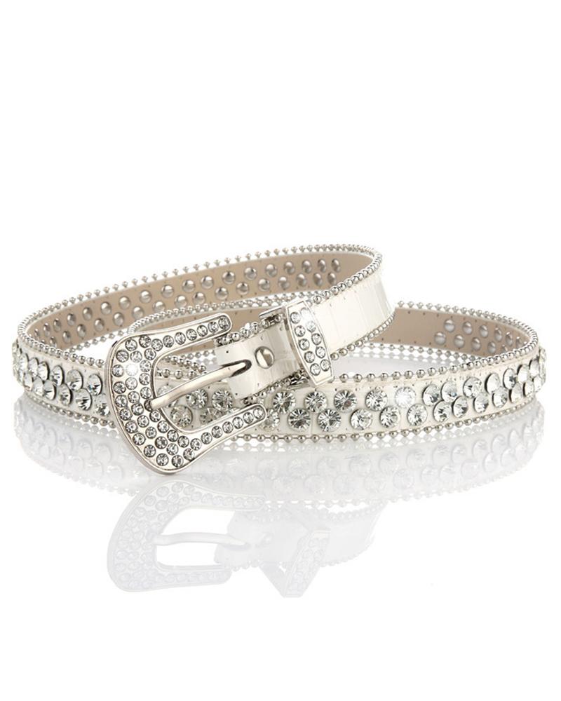 

Studded Rhinestone Buckled Fashionable Hot Belt, White