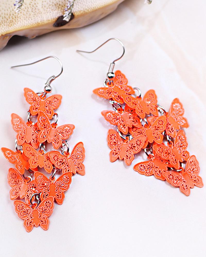 

1Pair Crystal Layered Butterfly Drop Earrings, Orange