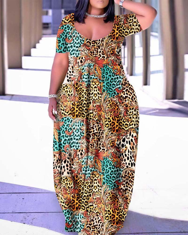 

Plus Size Leopard Print Casual Maxi Dress