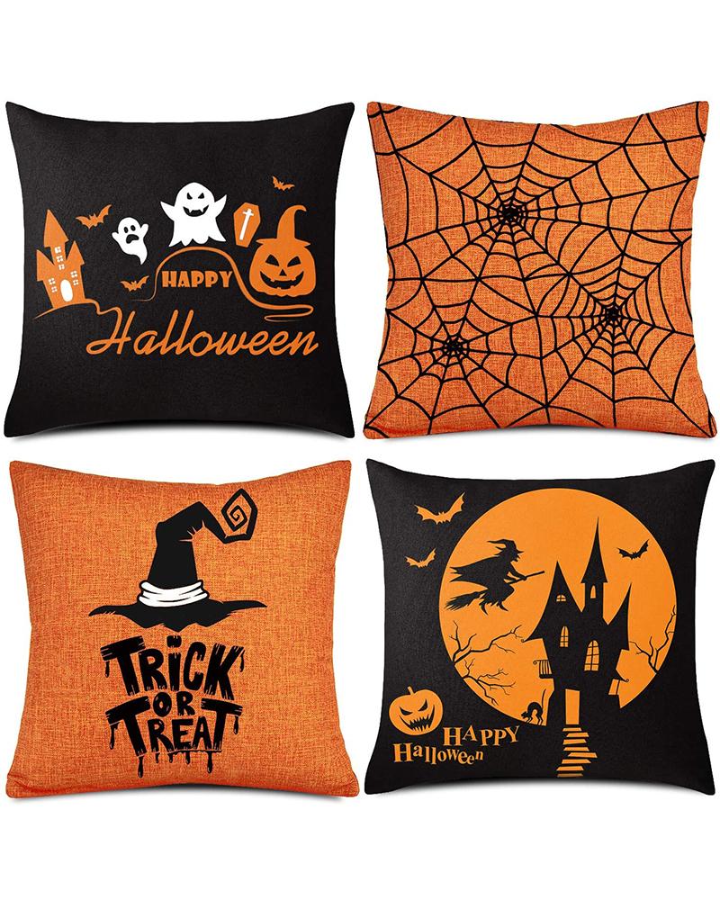 

Halloween Pillow Case Orange and Black Pillow Cover Happy Halloween Sofa Bed Throw Cushion Cover Decoration, Style1