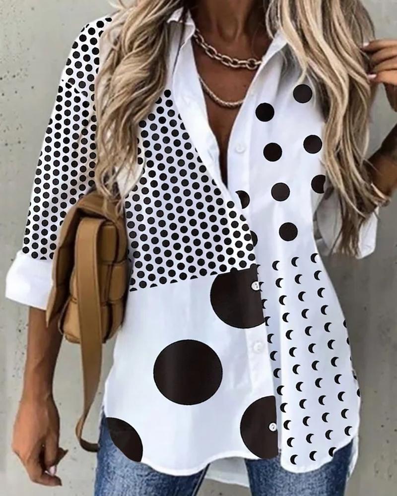 

Polka Dot Moon Print Buttoned Shirt, White