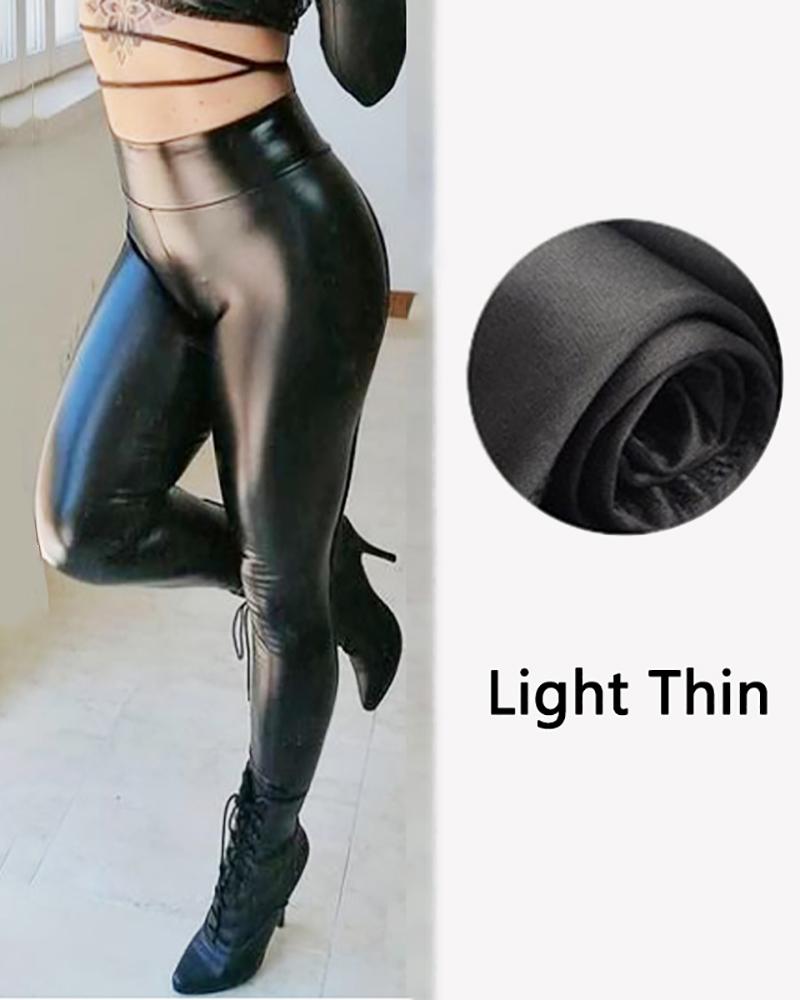 

PU Leather High Waist Lined Skinny Pants, Style1