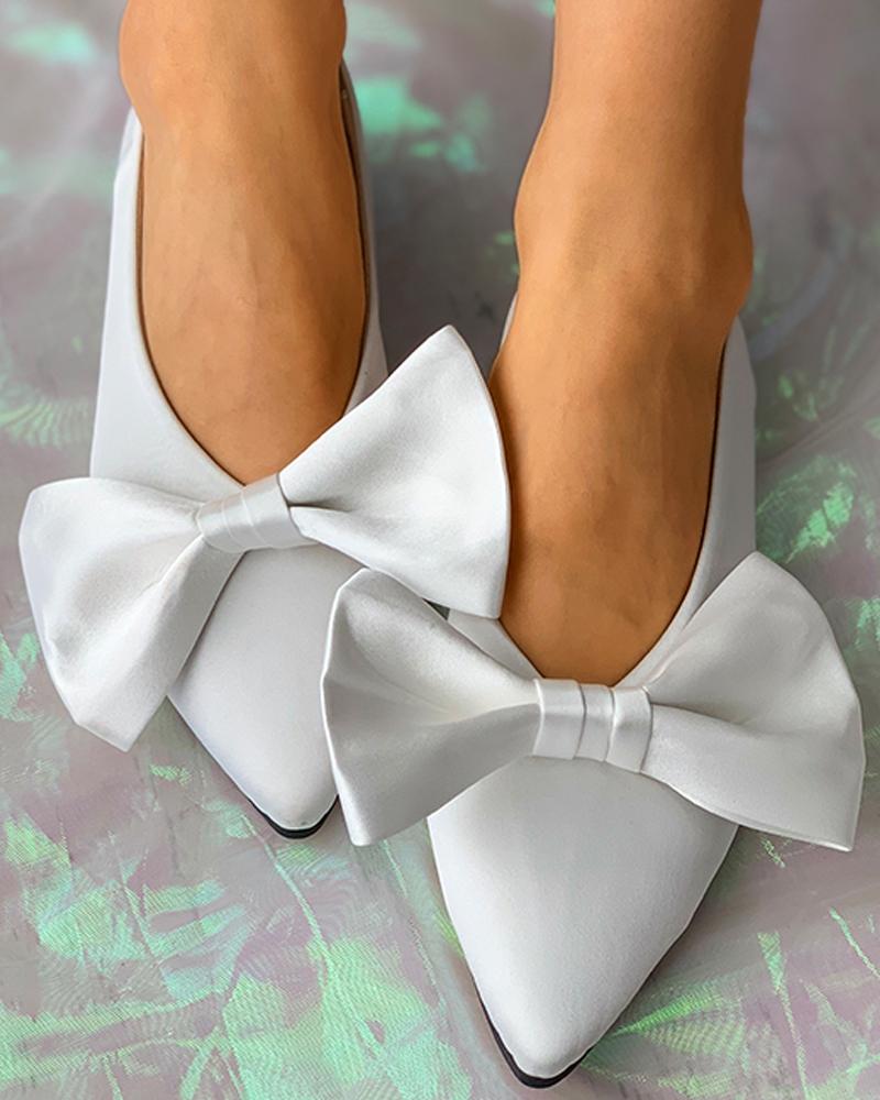 

Satin Bowknot Decor Casual Shoes, White