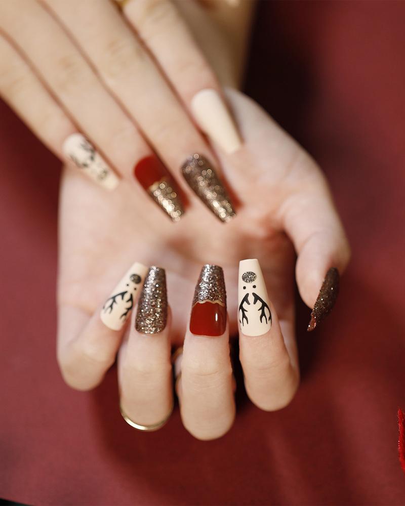 

24PCS Christmas Press On Nails Long Fake Nails Full Cover False Nail Set, Style5