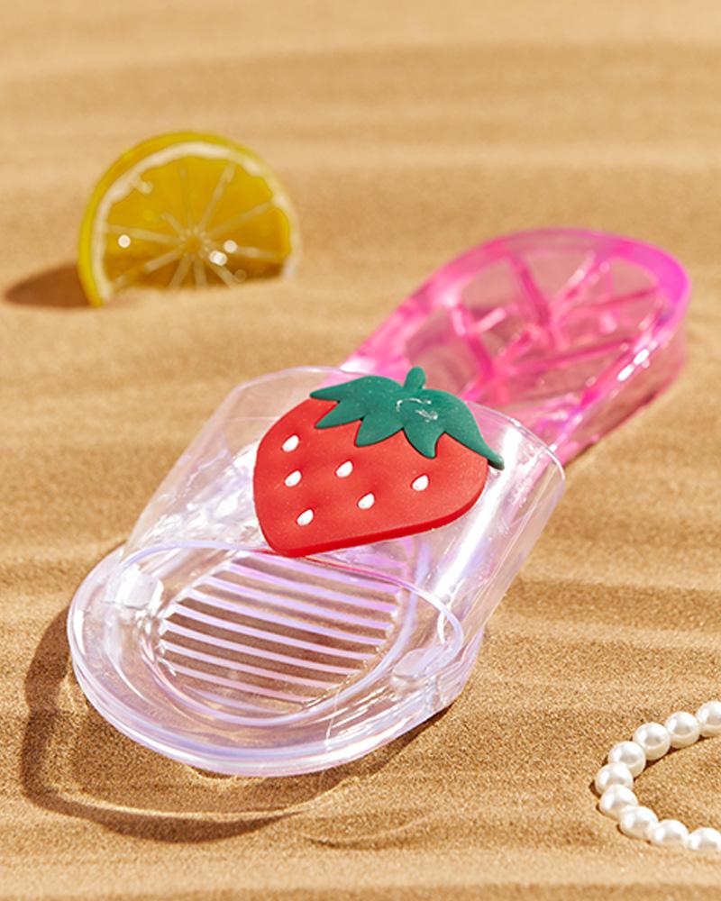 

Fruit Pattern Colorblock Clear Perspex Slipper, Pink