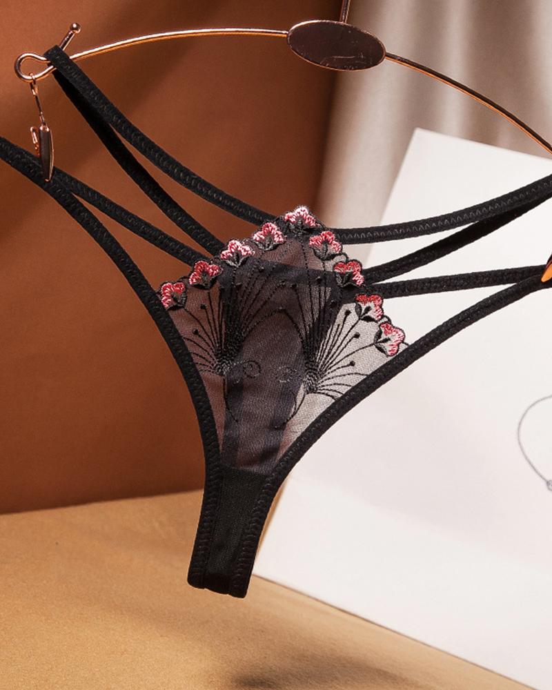 

Sexy Splicing Embroidery Low Waist Cut-out Skinny Panties, Black