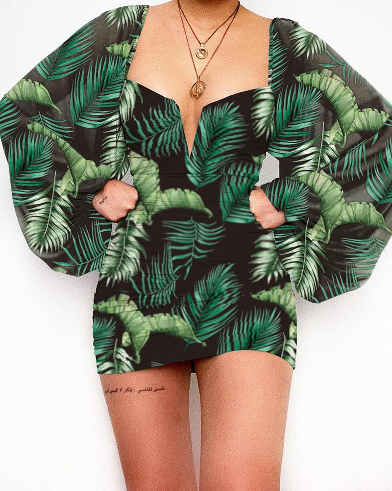 

Cutout Collar Floral Print Dress, Black