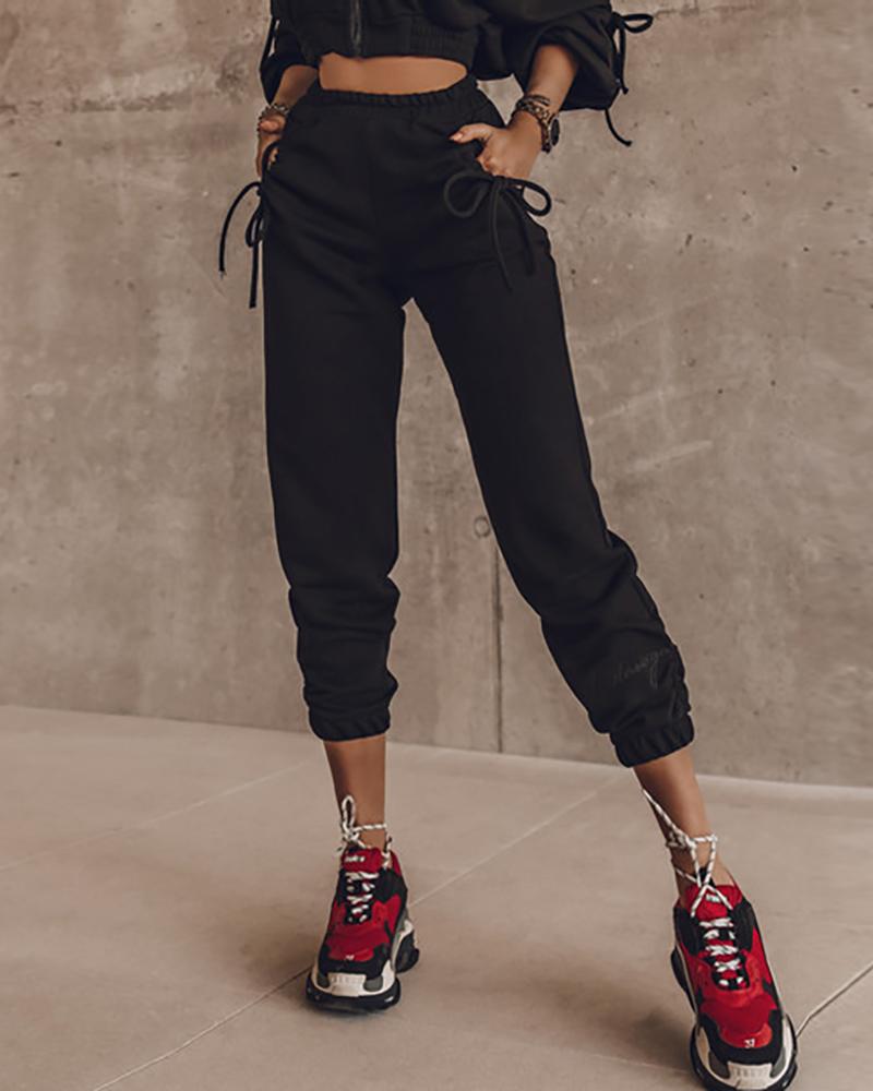 

Drawstring Ruched High Waist Casual Pants, Black