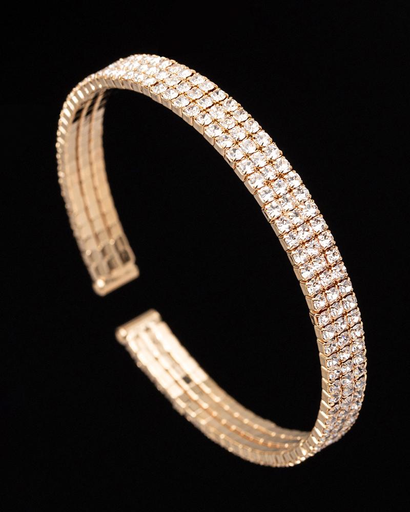 

3 Strand Rhinestone Stretch Bracelet, Gold