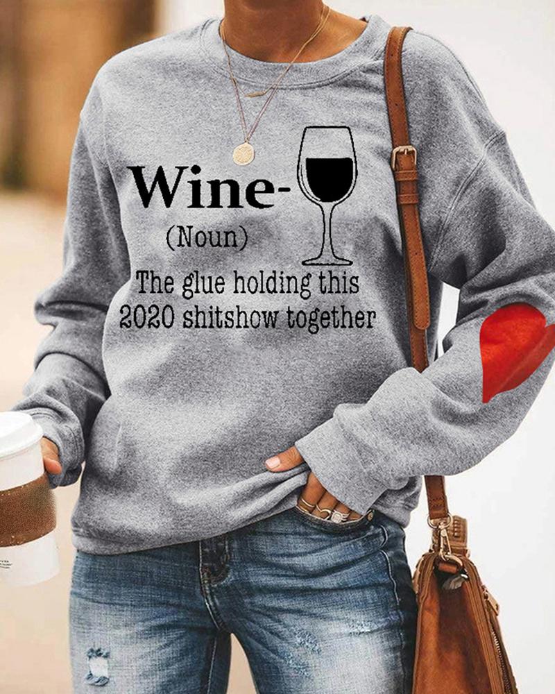 

Letter Graphic Heart Print Long Sleeve Sweatshirt, Gray