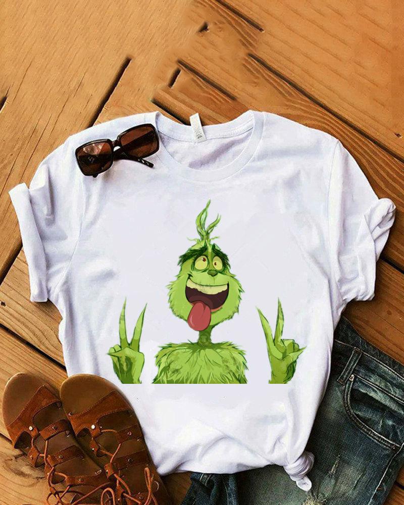 

Christmas Short Sleeve Graphic Print Top, Style2