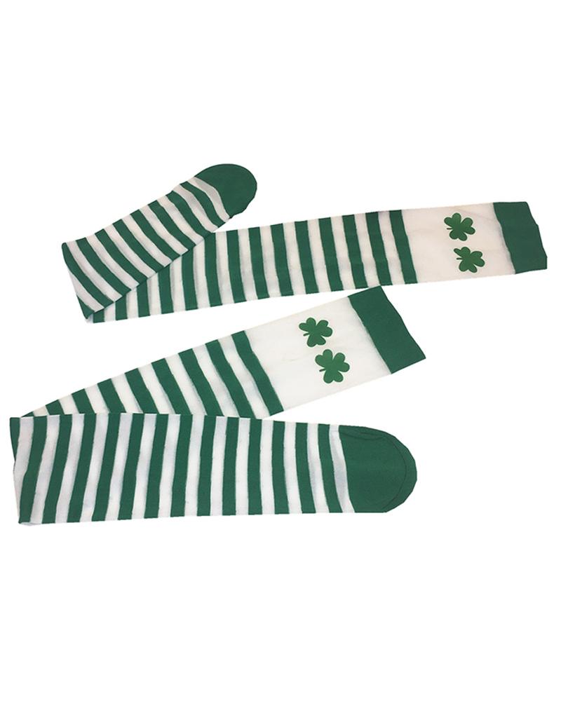 

St. Patrick's Day Over The Knee Heartbeat Clover Striped Print Stokcings, Style5