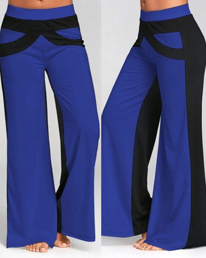

Colorblock High Waist Wide Leg Pants, Blue