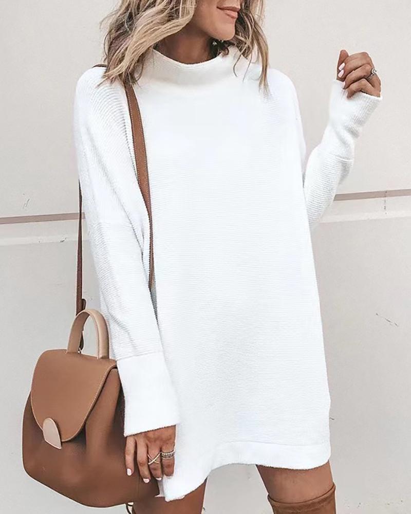 

Mock Neck Long Sleeve Casual Knit Dress, White