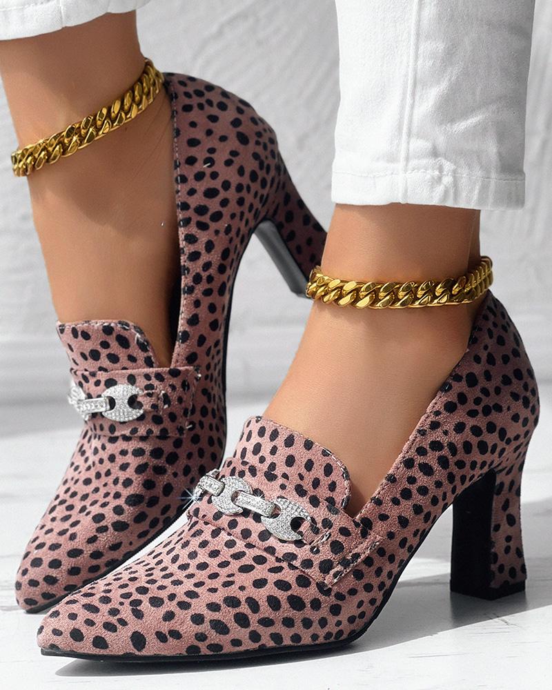 

Leopard Pattern Chunky Heel Pumps, Pink