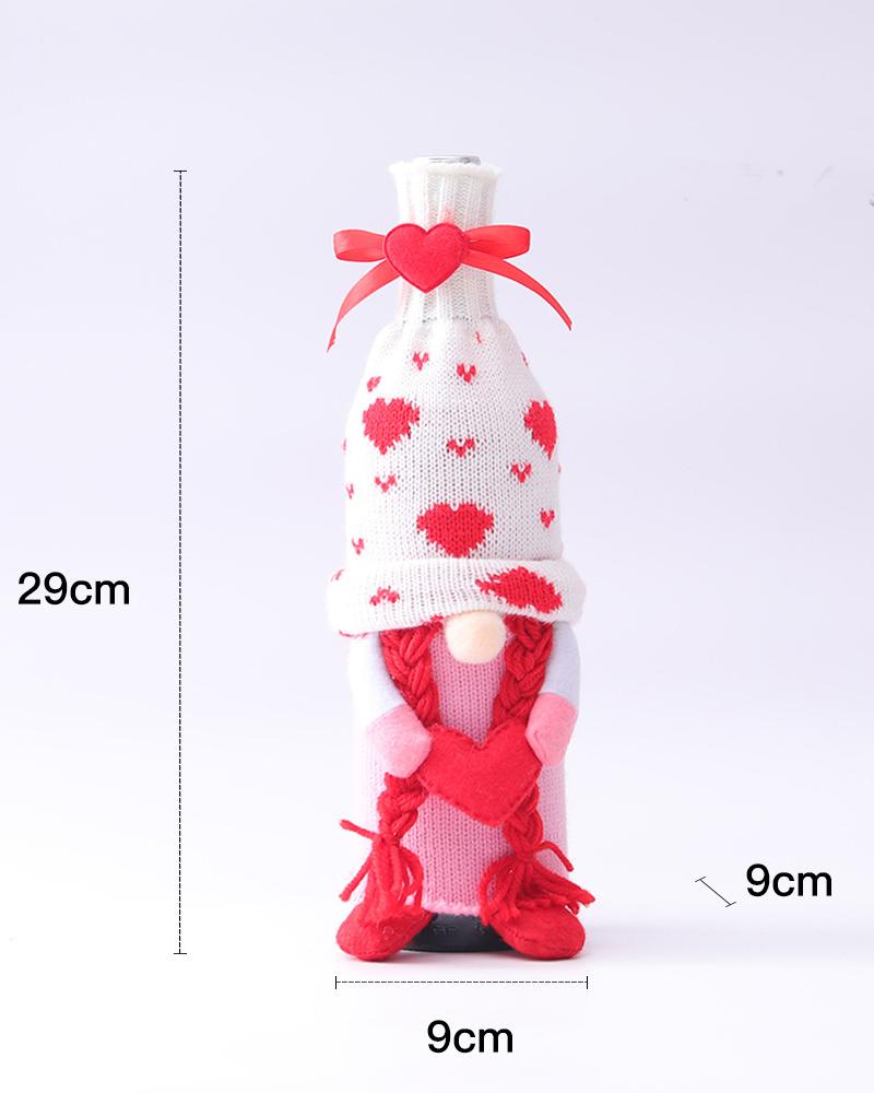 

1pc Christmas Heart Shaped Gnome Bottle Cover Christmas Ornament, Style2