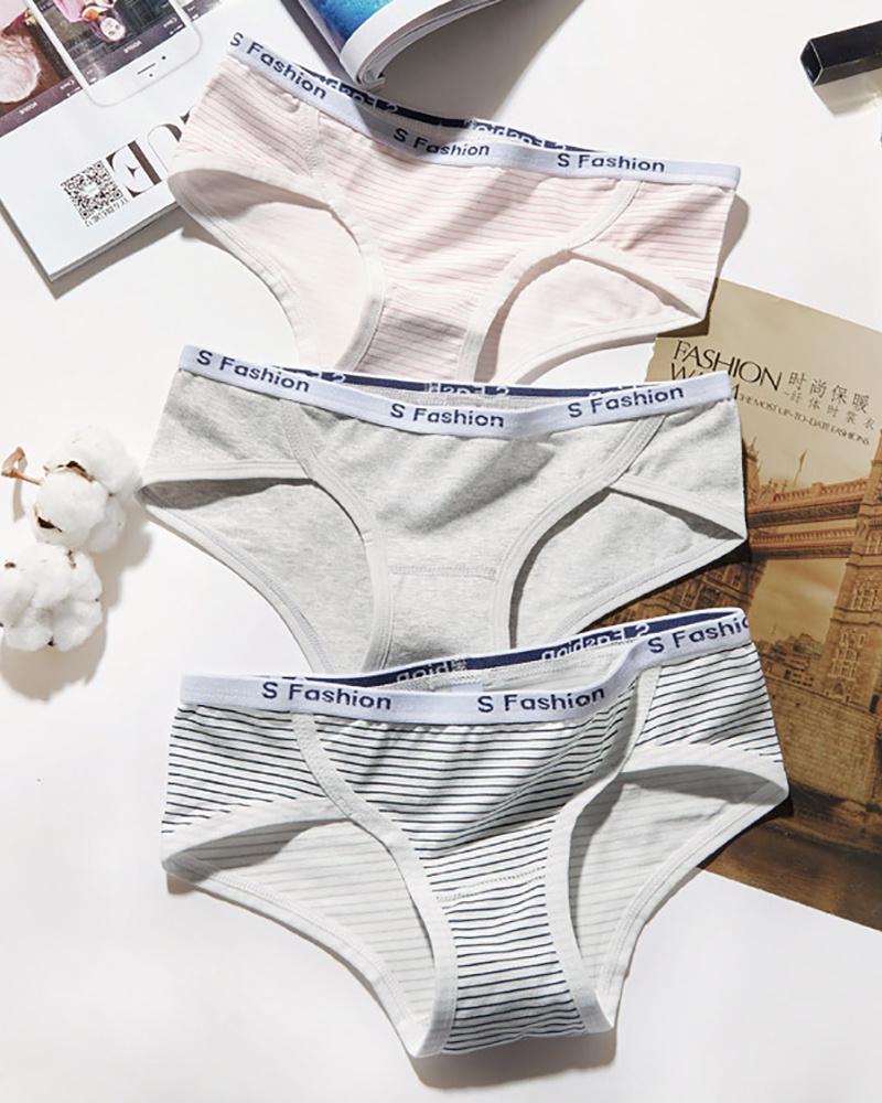 

3PCS/Set Letter Pattern Striped Skinny Panty, Multicolor
