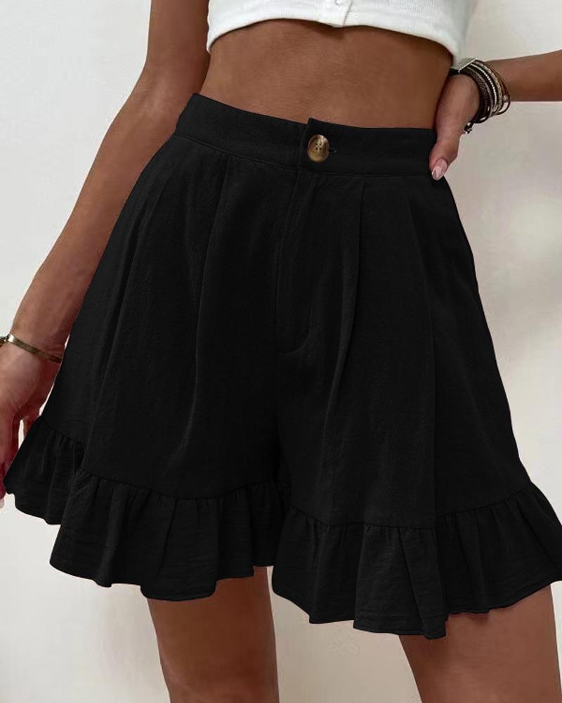 

Ruffle Hem High Waist Shorts, Black
