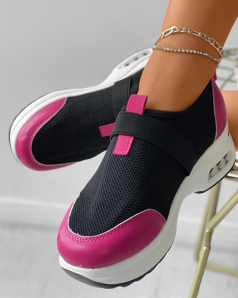 

Colorblock Knit Breathable Casual Muffin Sneaker, Black