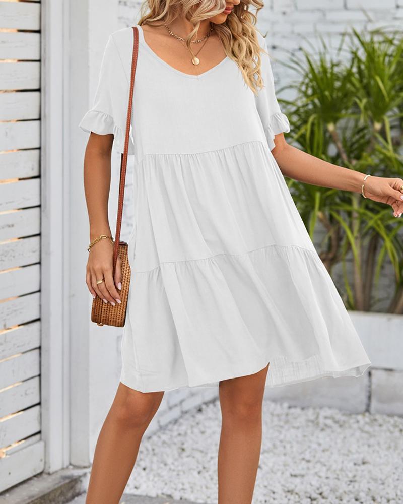 

Short Sleeve Casual Smock Dress, White