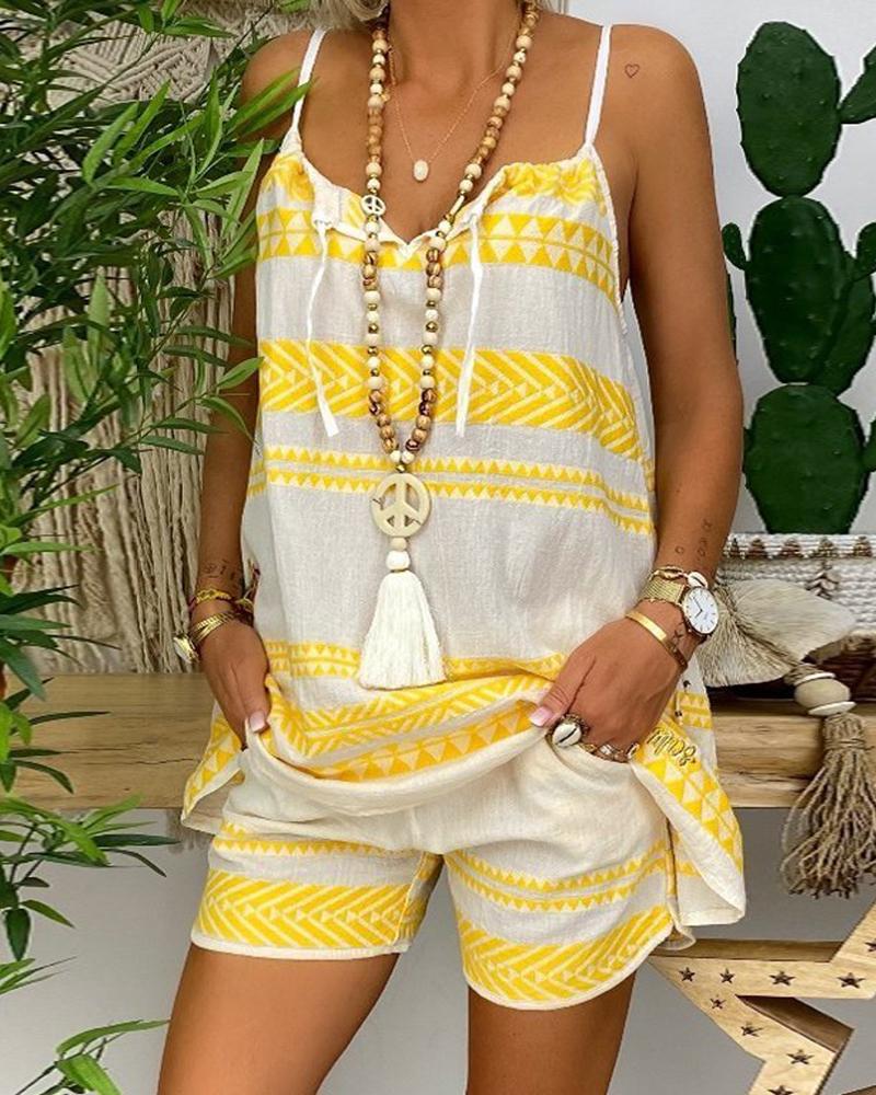 

Tribal Print Tassel Cami Top & Shorts Set, Yellow