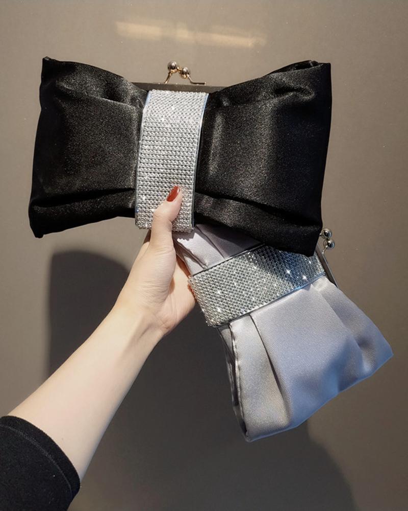 

Rhinestone Bowknot-Shaped Evening Party Clutch, Black