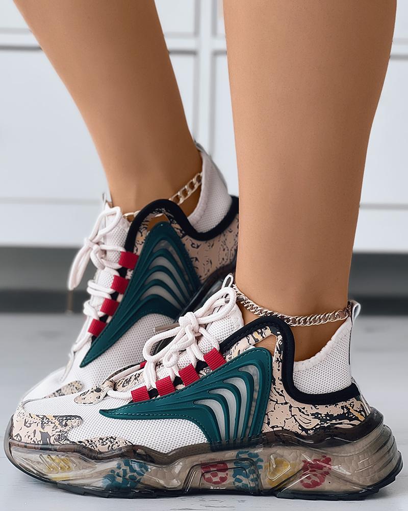

Colorblock Lace-up Breathable Sneakers, Beige