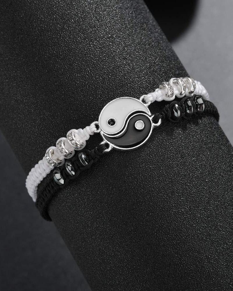 

2PCS Yin & Yang Decor Bracelet, Blackwhite