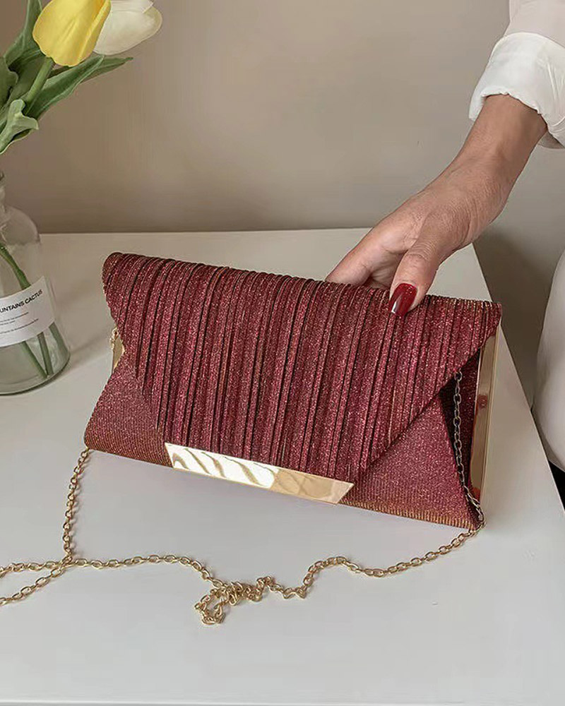

Sparkling Evening Shoulder Flap Bag, Wine red