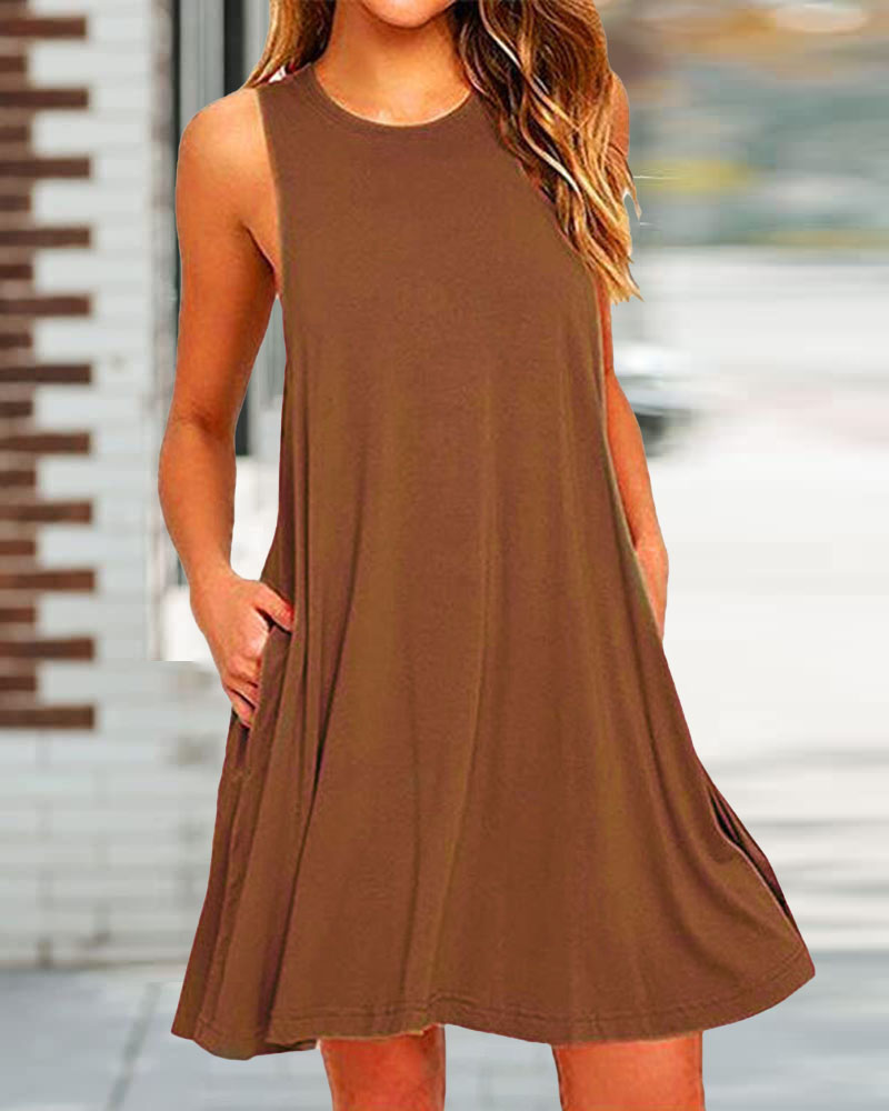 

Pocket Detail Casual Tank Dress, Coffee