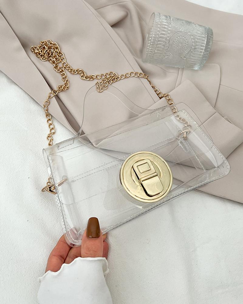 

Clear Holographic Top Handle Chain Strap Baguette Bag