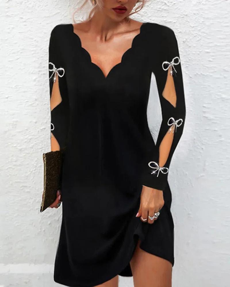 

Bowknot Decor Long Sleeve Casual Dress, Black