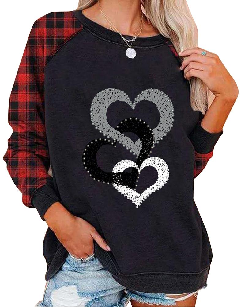 

Heart Pattern Lantern Sleeve Plaid Sweatshirt, Style3