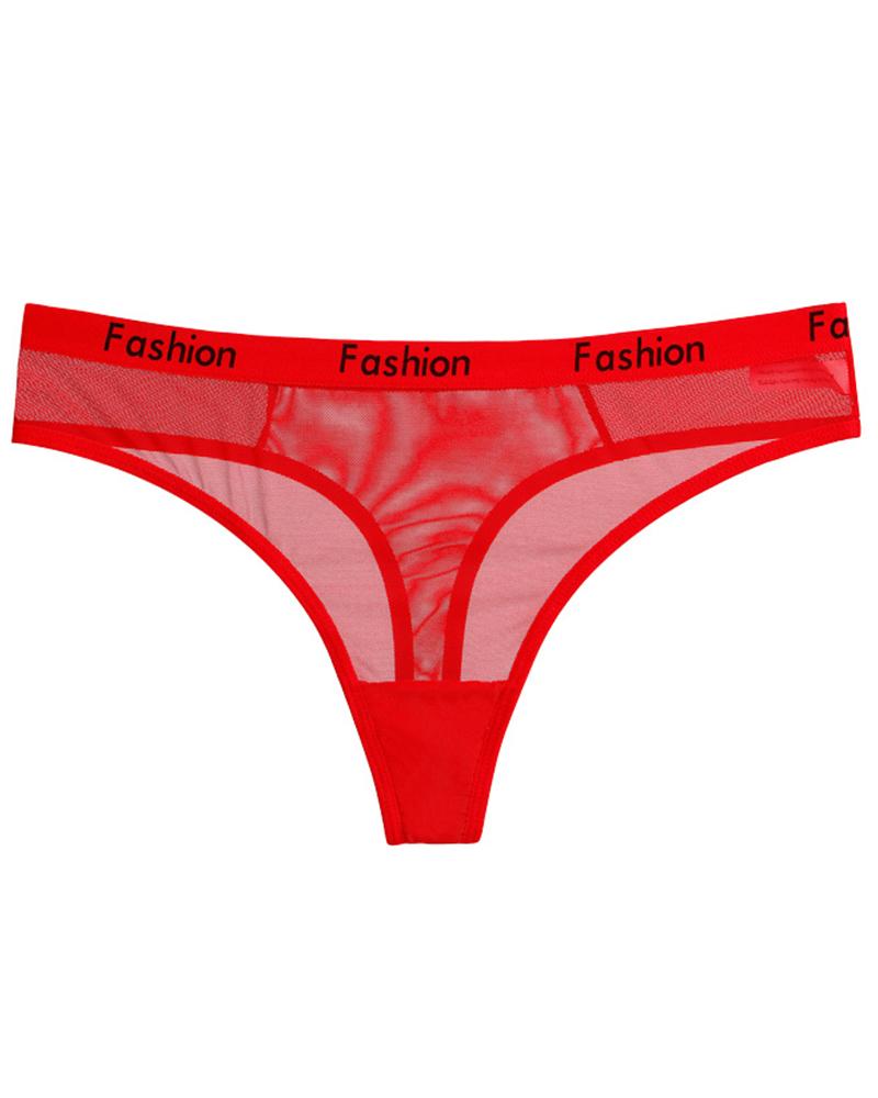 

Splicing Letter Print Low Waist Panties, Red