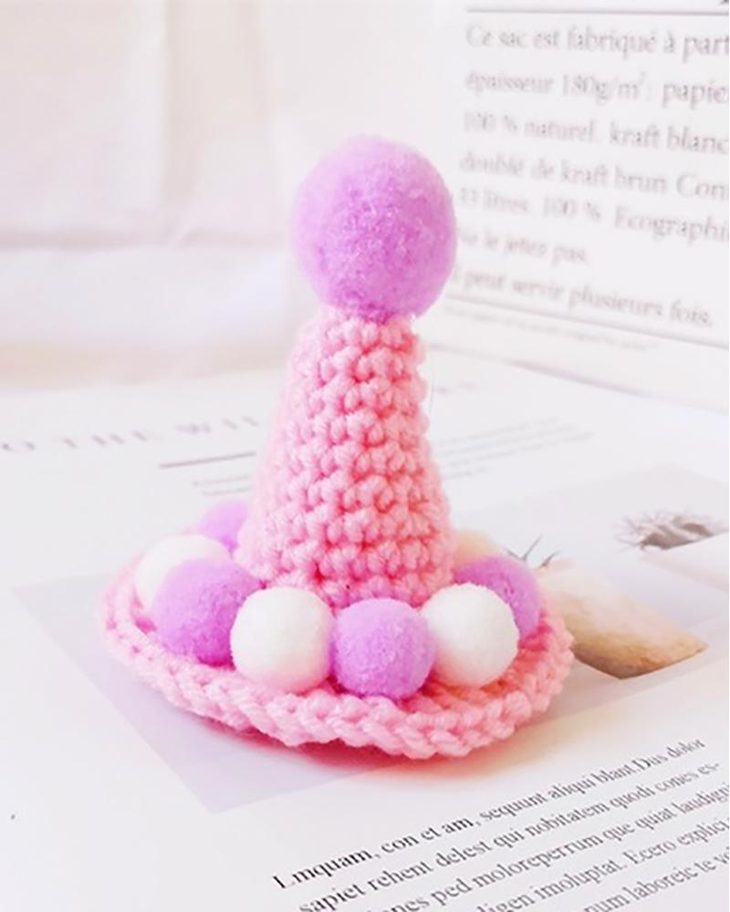 

Crochet Hat With Pom Pom Funny Pet Accessories Sweet Pet Costume Headdress, Pink