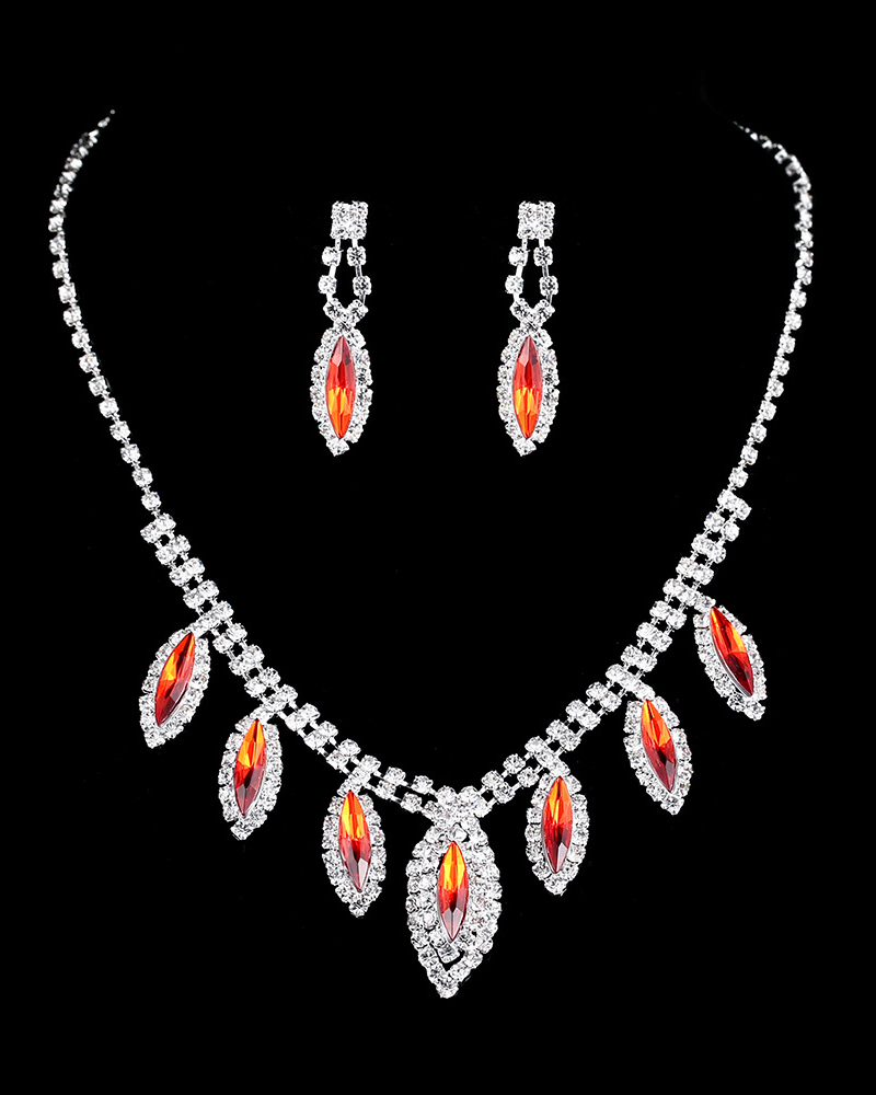 2PCS Rhinestone Crystal Stone Tassel Pendant Necklace & Drop Earrings Wedding Bridal Jewelry Set