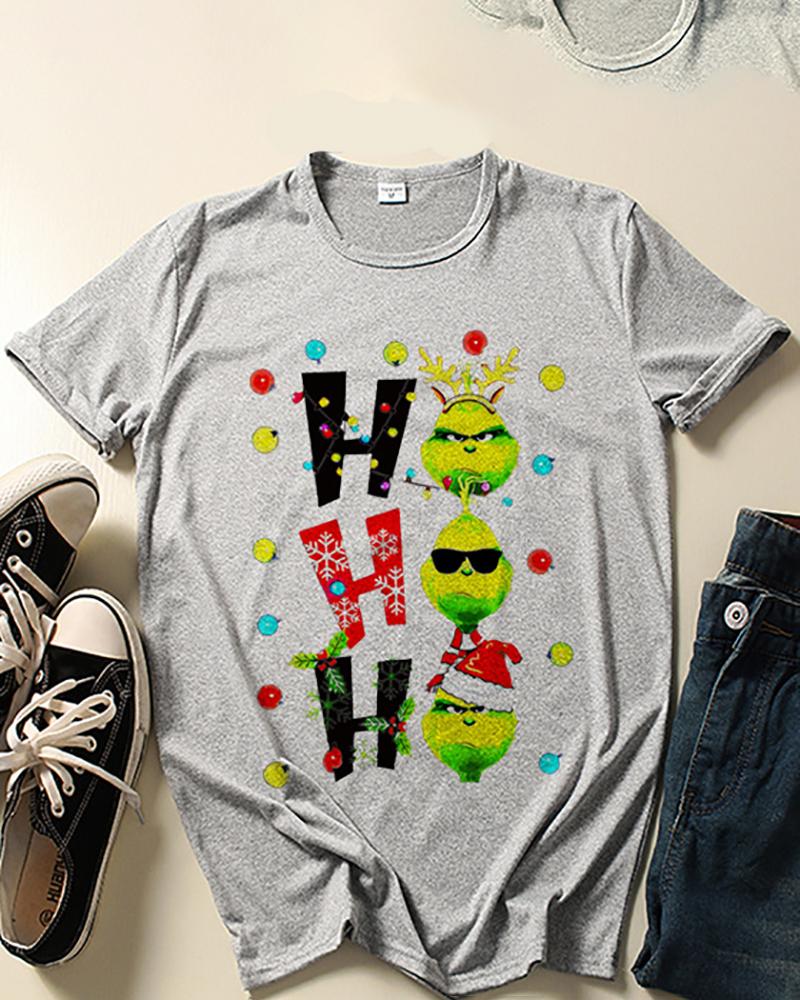 Buy Christmas Grinches Letter Snowflake Print Short Sleeve Top. Picture