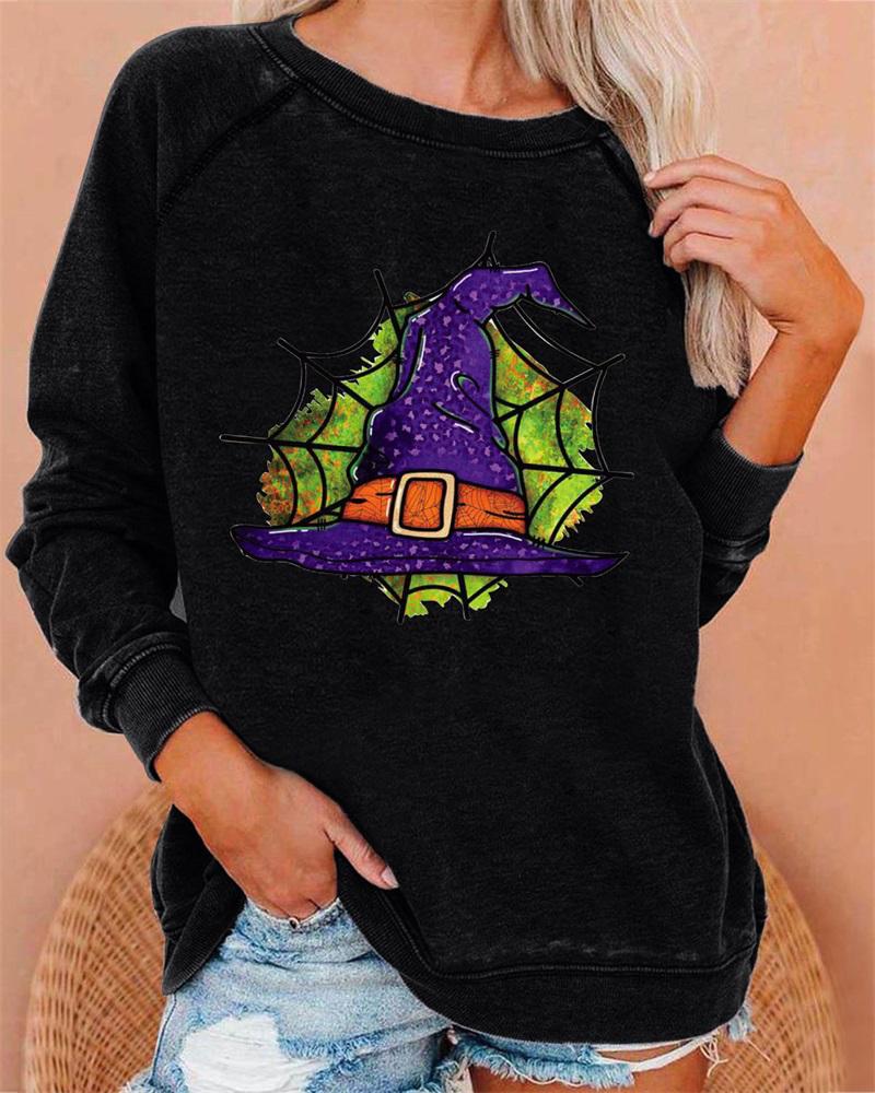 

Plus Size Halloween Graphic Print Long Sleeve Top, Black