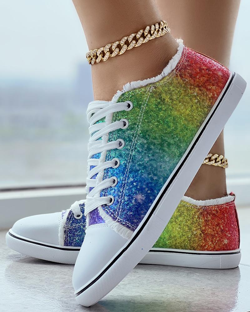 

Pride Month Rainbow Ombre Lace-up Canvas Sneakers, Multicolor