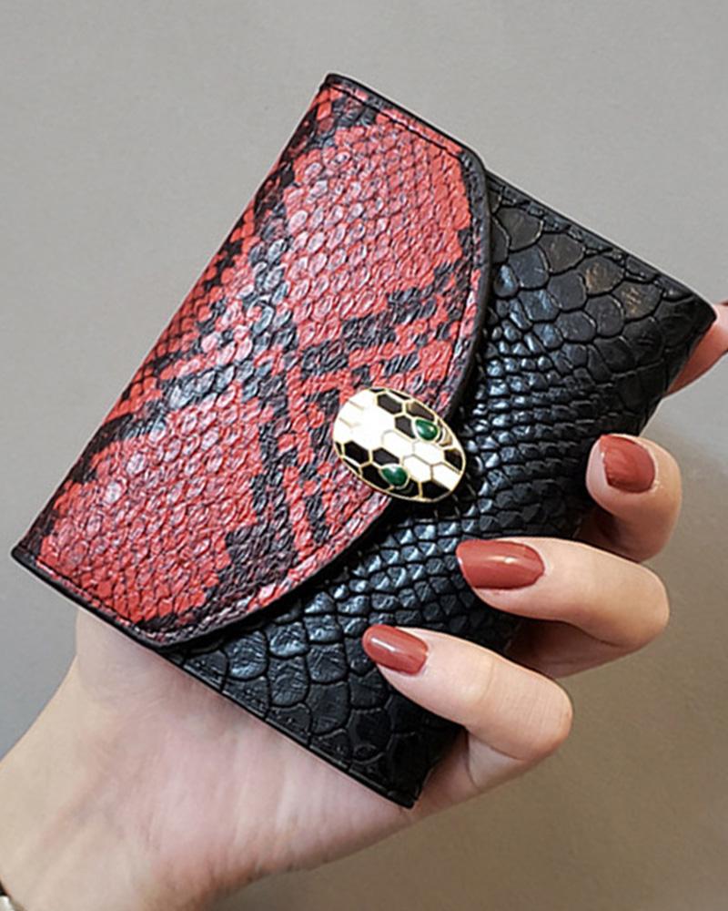 

Snakeskin Print Fold Credit Card Wallet, Red