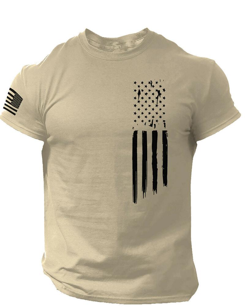 

National Flag Print Short Sleeve T-shirt, Khaki