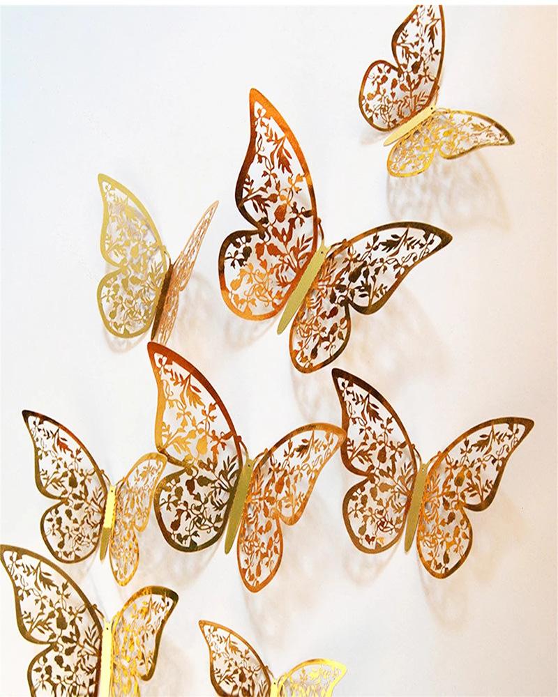 

12PCS/Set 4D Hollow Butterfly Wall Sticker DIY Home Ornament Wedding Party Room Decor, Gold