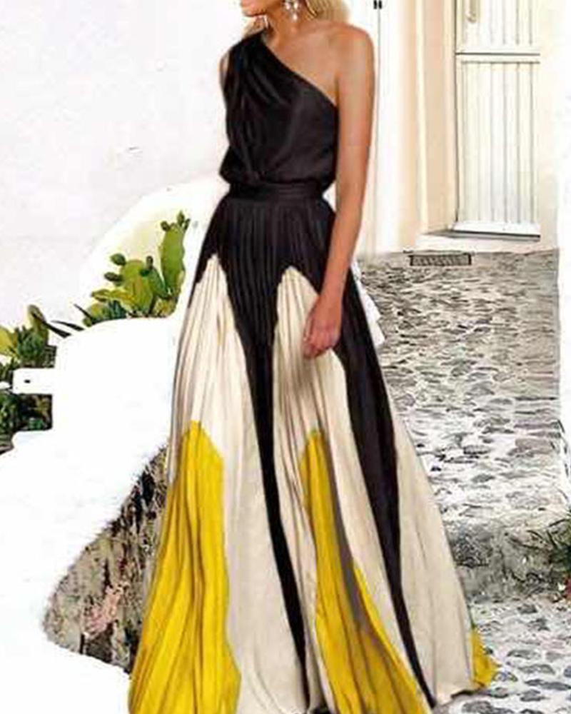 

Abstract Patterns Print One Shoudler A-line Dress, Yellow