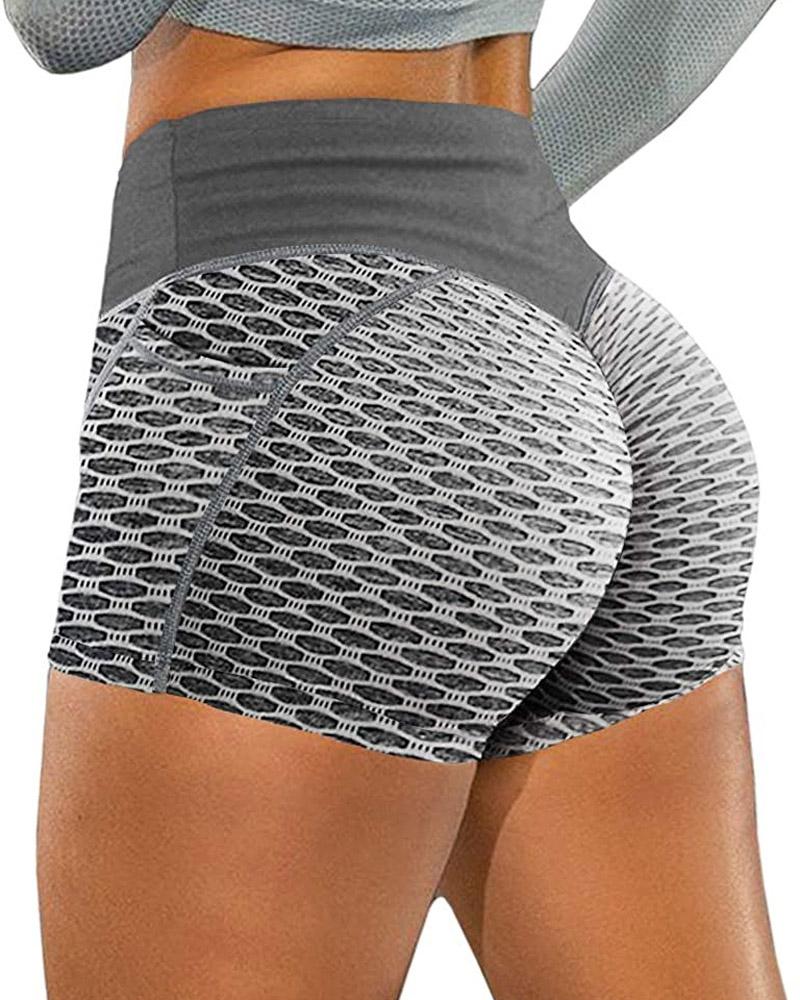 

Pocket Detail Textured High Waist Butt Lift Active Shorts, Gray